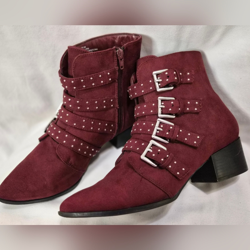 Lane Bryant Burgundy Ankle Boots with Studded Straps